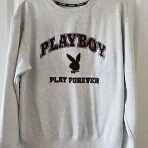 Playboy Bunny Logo Unisex Size Small Play Forever Embroidered Crewneck Sweater